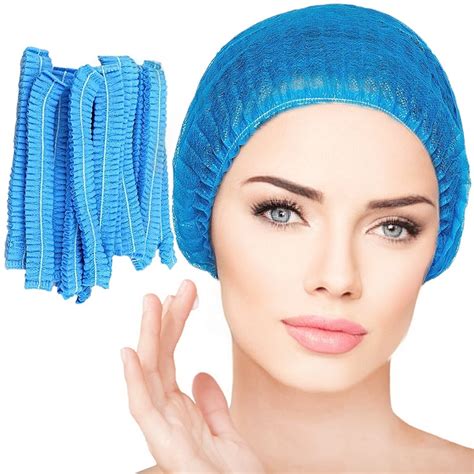 Smilco Disposable Bouffant Hair Net, Blue, 21-Inch Size (100 Count) for