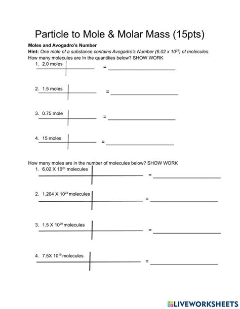 Mole Conversion Worksheet Live Worksheets Worksheets Library