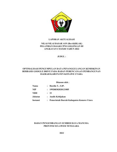 Laporan Aktualisasi Nilai Nilai Dasar Asn Berakhlak Pelatihan Dasar