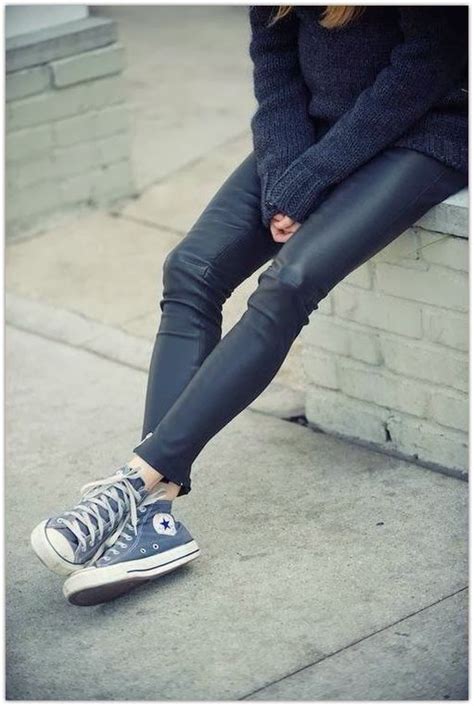 Converse Girl Powder Blue With Leather Leggings Perfect Style
