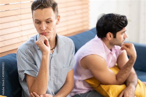 Gay Couple Relationship Conflict And Divorce Unhappy And Sad Gay Couple Going Through