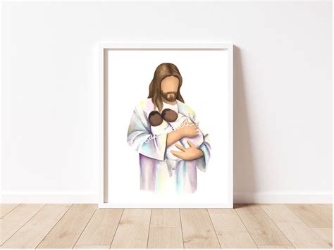 Christ Holding Twins Watercolor Print Jesus With Twins Etsy