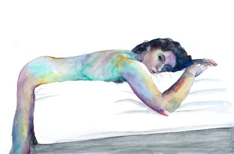 The Flop Ethereal Repose Vibrant Watercolor Nude Figure Painting By Madalyn Freedman
