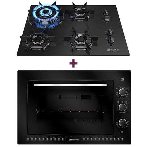 Cooktop 4 Bocas E Forno De Embutir - Kit Mueller Forno Elétrico de Embutir 50 Litros MFE50K + Cooktop 4 ...