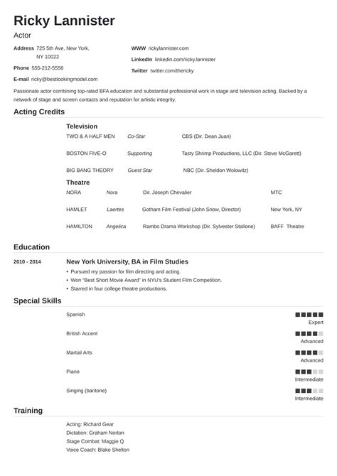 Acting Resume Template Examples For 2025