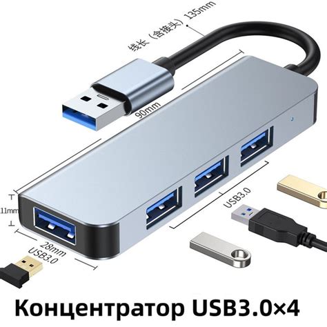 Характеристики USB-концентратор с несколькими портами: USB, Type-C ...