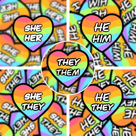 Rainbow Heart Pronoun Sticker LGBTQ Vinyl Decal For Laptop Pride Gift Gay Sticker Cute Gift Idea