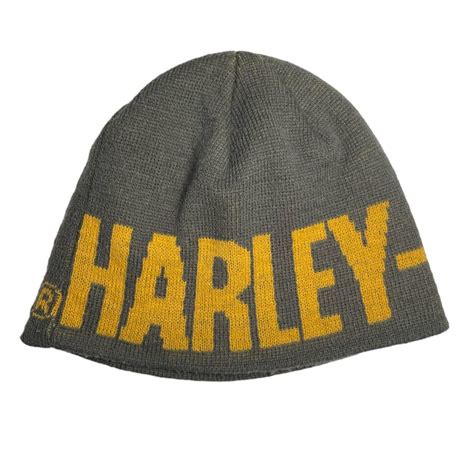 Harley Davidson Harley Davidson Grey Yellow Beanie Hat Winter Vintage