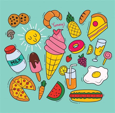 Premium Vector Set Of Various Food In Doodle Style Doodles Cute Food Drawings Cute Food Art