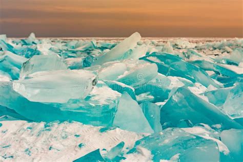 Sunrise And Cracked Ice At A Frozen Lake Stock Image Image Of Morning