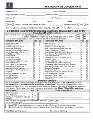 Fillable Online MRI PATIENT HISTORY AND CONSENT FORM Fax Email Print