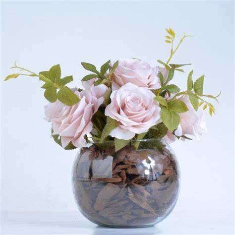 Arranjo De Rosas Artificiais Nude Em Vaso De Vidro Kiki Vila Das Flores Flores Artificiais