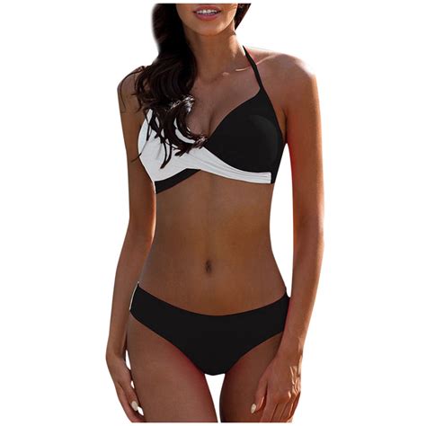 Lyxssbyx Bikinis For Women Plus Size Sexy Women Bikini Splicing Solid Two Piece Swimwear