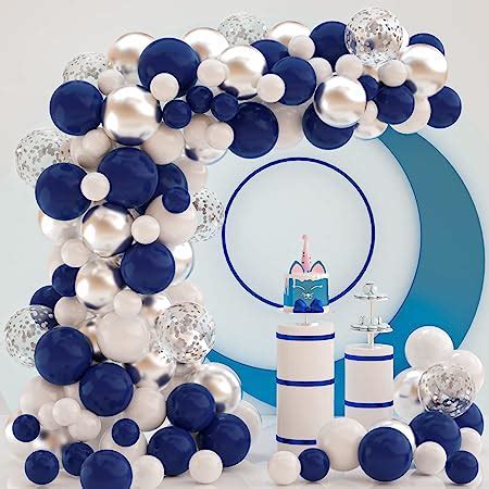 Navy Blue And Silver Confetti Balloons 50 Pcs 12 Inch White And Silver