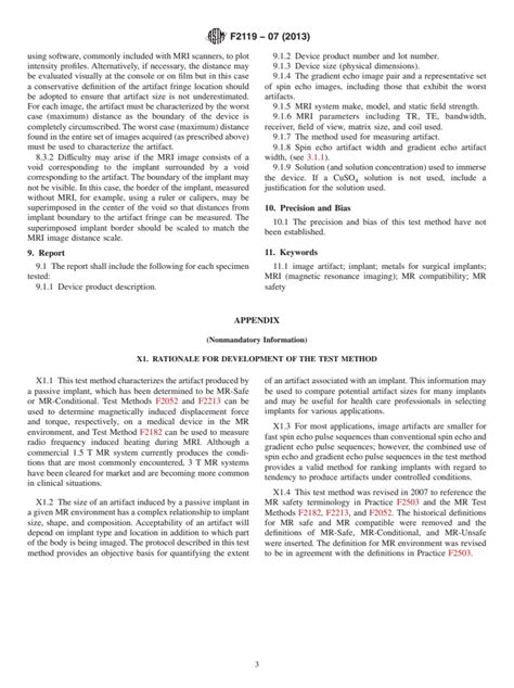 Astm F2119 072013 Standard Test Method For Evaluation Of Mr Image Artifacts From Passive