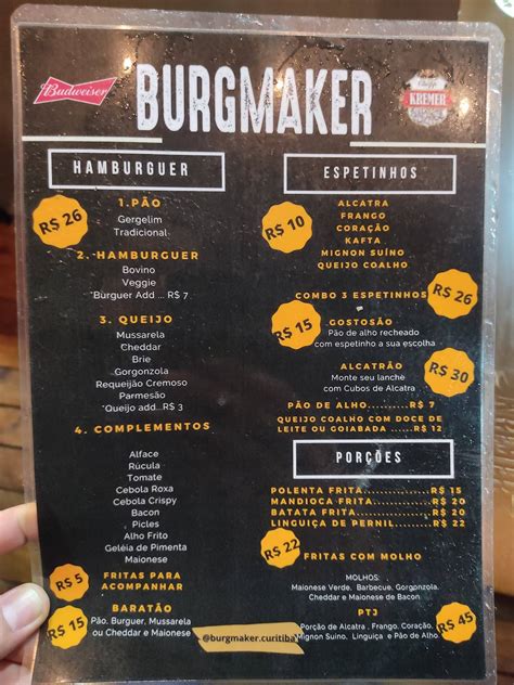 Menu em Burgmaker Hambúrguer e Espetinhos restaurante Curitiba