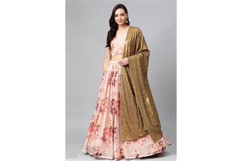 Peach Organza Floral Lehenga Choli 1002p