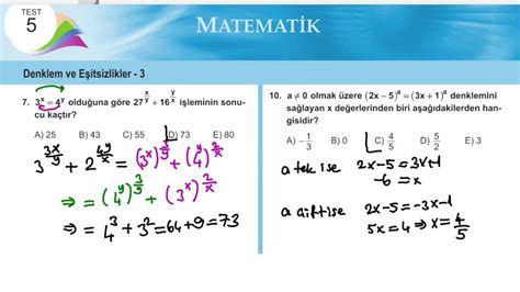 9 SINIF MATEMATİK DENKLEM VE EŞİTSİZLİKLER MEB KAZANİM TESTİ 5 YouTube