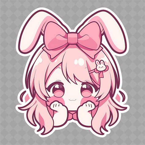 premium psd  cute anime girl  pink ears   pink bow   head