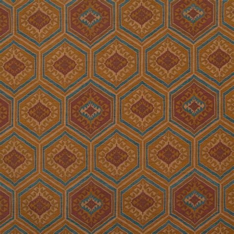 Saddle Orange Geometric Print Upholstery Fabric By The Yard