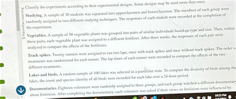 Solved An Classify The Experiments According To Their