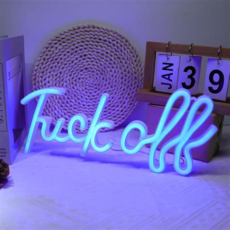 WIOSOUL Letreros de neón con texto en inglés Fuck Off letras azules para decoración de pared
