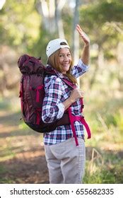 Portrait Active Attractive Mature Woman Hiking Stock Photo