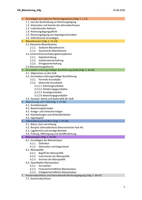 Vo Bilanzierung Zsfg Grundlagen Des Externen Rechnungswesens Zsfg S