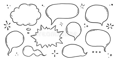 Hand Drawn Speech Bubble Set Sketch Comic Doodle Style Speech Bubble