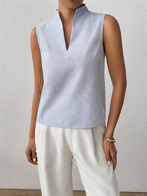 Rafferiza Blusa Sin Mangas De Lino Con Rayas Elegante Y Casual