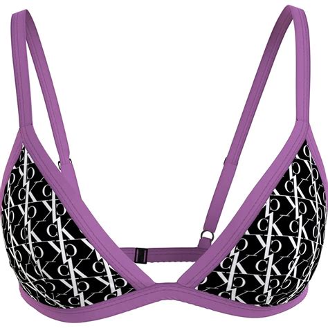 Calvin Klein Triangle Fixed Monogram Bikini Top Black Dressinn