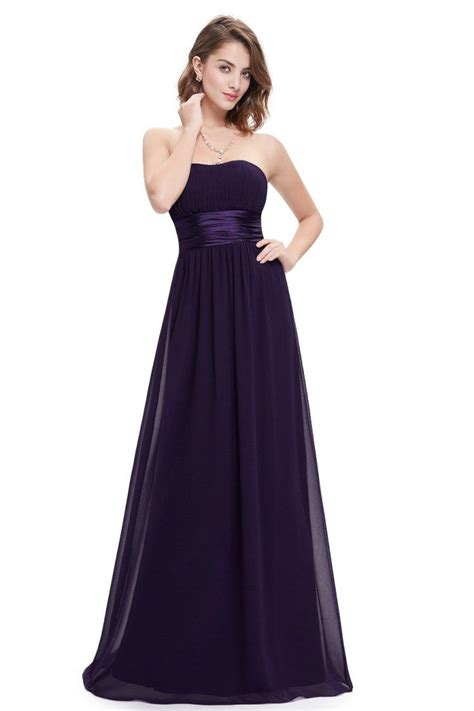 Strapless Ruched Bust Dark Purple Chiffon Long Bridesmaid Dress