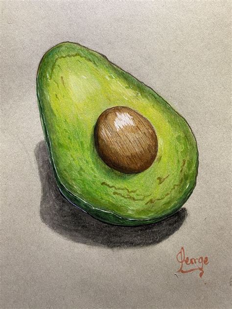 An Avocado Drawing With Colored Pencils On Paper