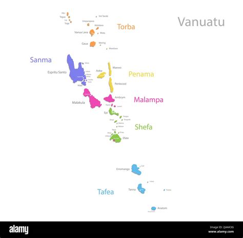 Vanuatu Map Administrative Division Separate Individual Regions With