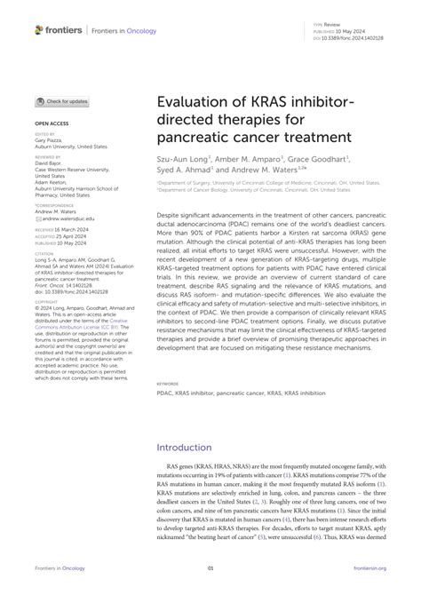 Pdf Evaluation Of Kras Inhibitor Directed Therapies For Pancreatic