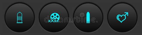 Set Condom Safe Sex Film Reel With Sex Vibrator And Male Gender And Heart Icon Vector Stock