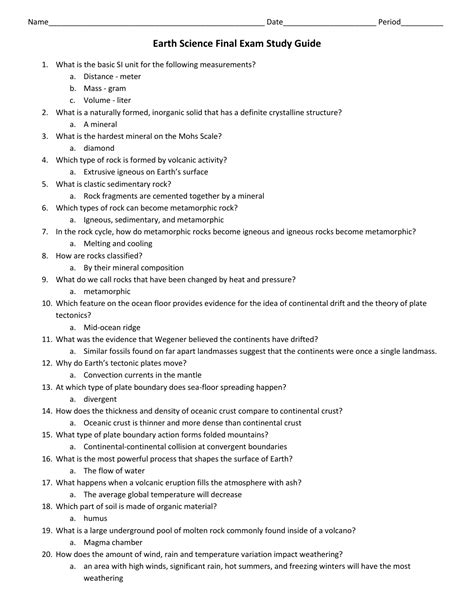 Science Final Exam Study Guide Answers