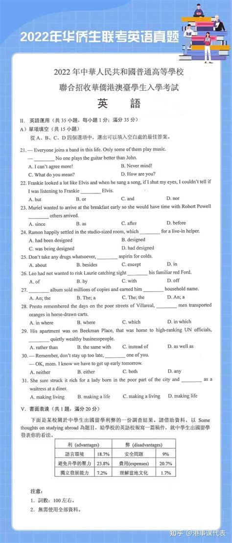 2022年华侨生联考真题出炉！数学、语文、英语、历史，难度如何一看便知！ 知乎