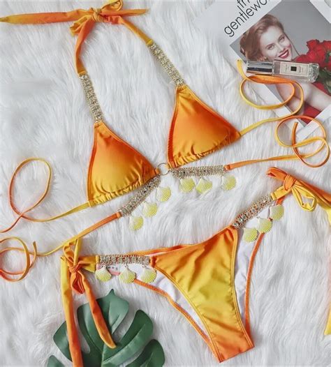 Turuncu Ta Ve Deniz Kabu U Aksesuarl Bikini Tak M Sk Stilkapinda
