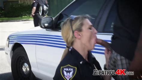 Double Blowjob By Slutty MILF Cops For A Kinky Black Criminal In Public