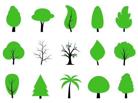 Black Branch Tree Or Naked Trees Silhouettes Set Hand Drawn Isolated Illustrations