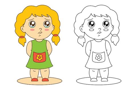 Bambina Triste Disegno Del Bambino Offeso Pagina Da Colorare Stile