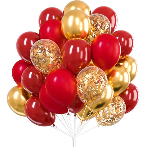 PartyWoo Red and Gold Balloons, 50 pcs Burgundy Balloons, Ruby Red ...