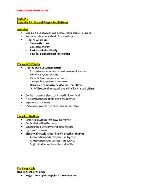 Module 7 C Sleep Module 7 Exemplar 7 Normal Sleep Rest Patterns