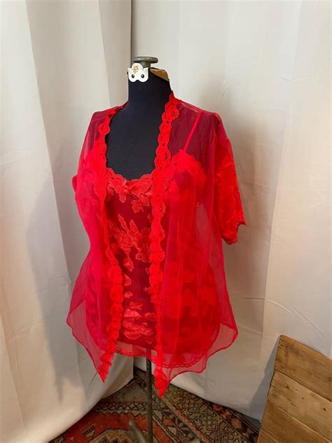 Red Floral Lingerie Set S Vintage Teddy Babydoll Nightie And
