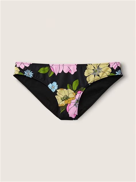 Çift Taraflı Bikini Altı Çiçekli Saf Siyah VS Victoria s Secret PINK