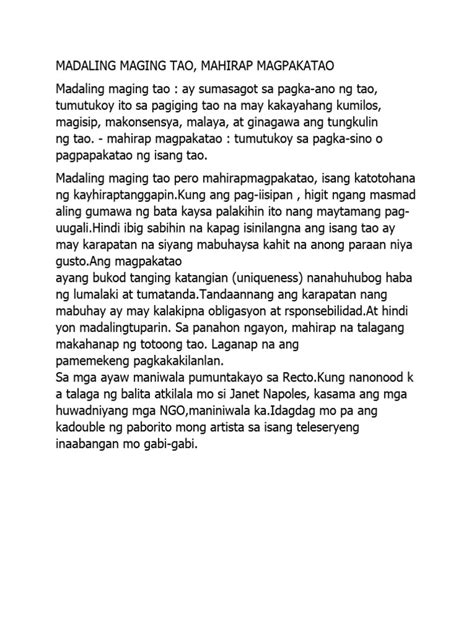 madaling maging tao mahirap magpakatao