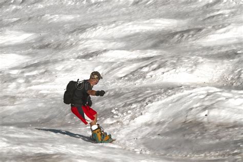 Naked Snowboarder Girl With Snowboard And Ski Glasses At Unusual Amazing The Charyn Canyon Stock