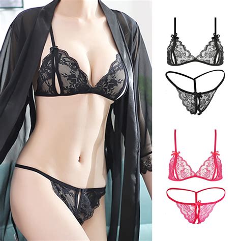 Conjunto De Lingerie Feminina Sexy Calcinha Fio Dental E Renda Shopee Brasil