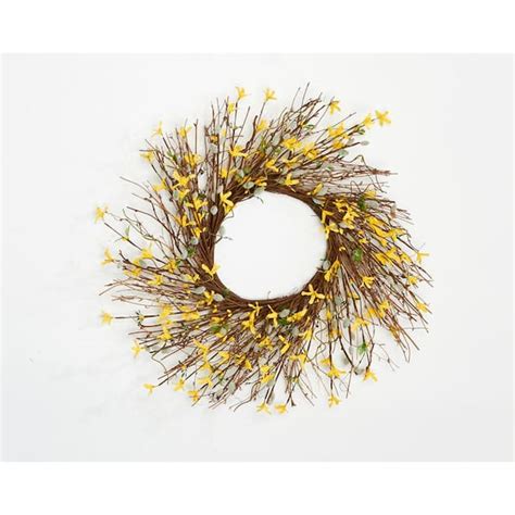 Worth Imports 24 In Artificial Forsythia Pussy Willow Twig Wreath 3281 The Home Depot